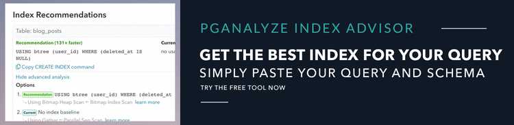 pganalyze Index Advisor promotion banner