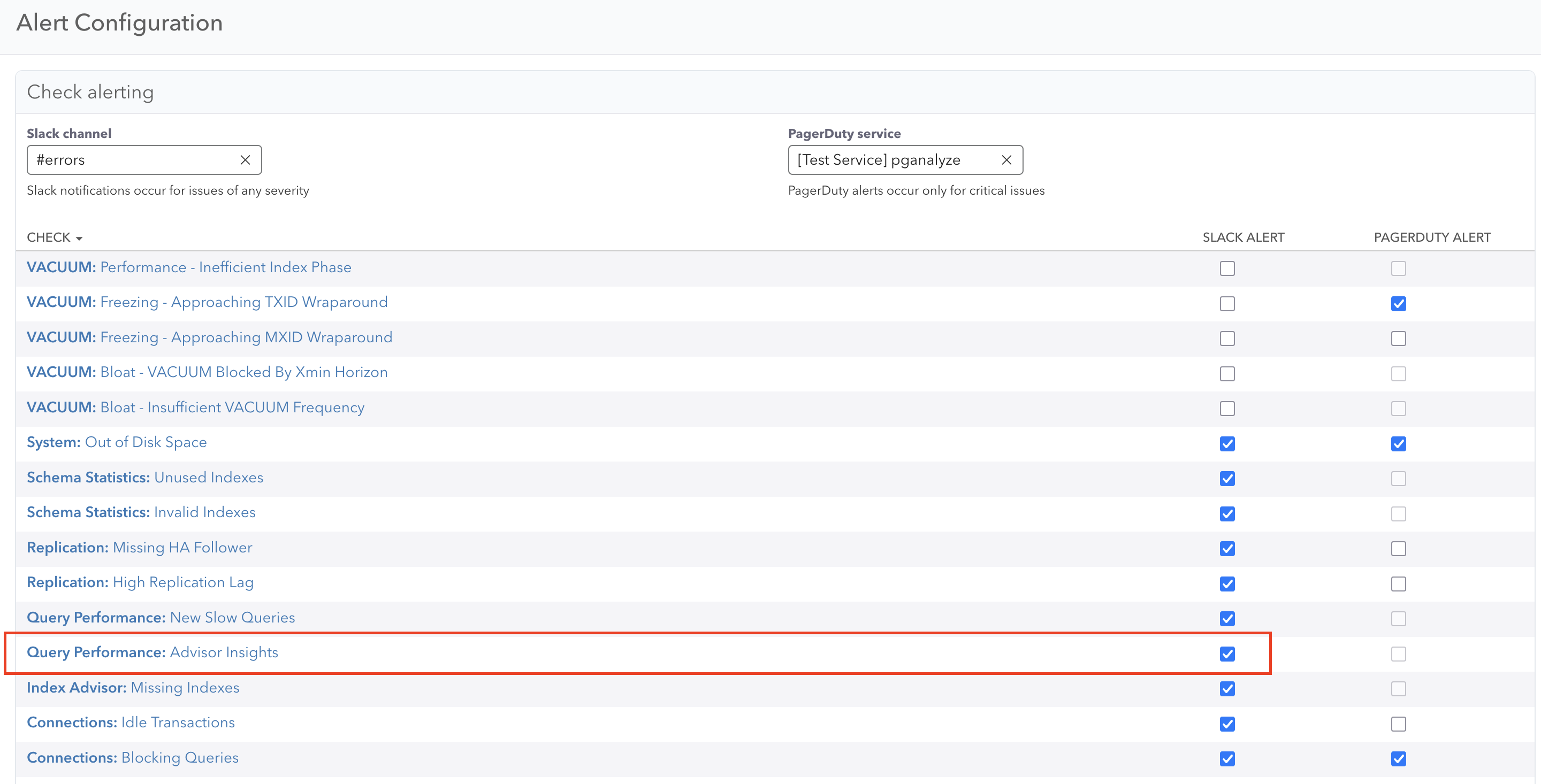 Alert configuration option
