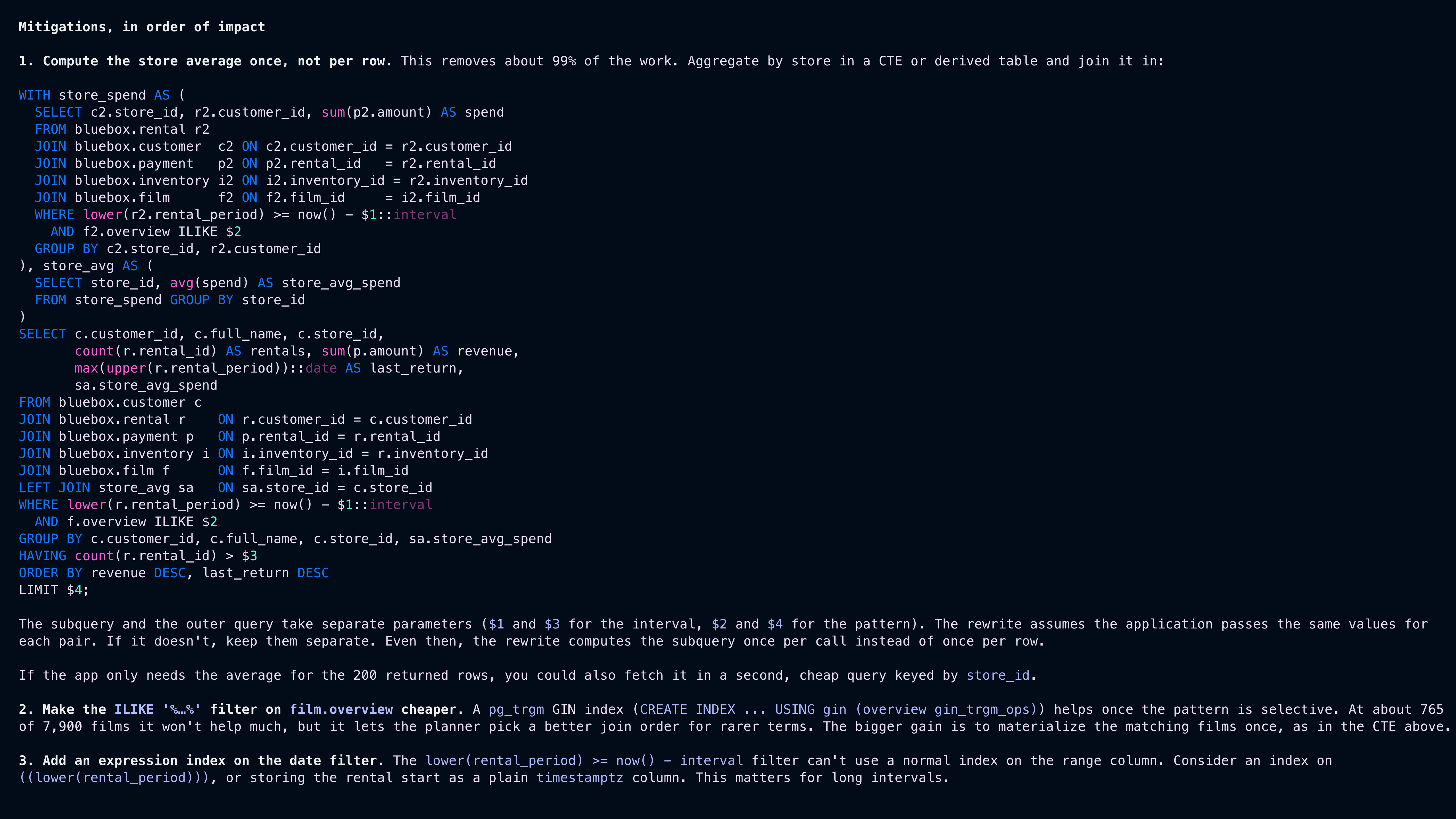 The results from the initial AI investigation using data available through the pganalyze MCP server