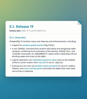 Postgres 19 release notes excerpt