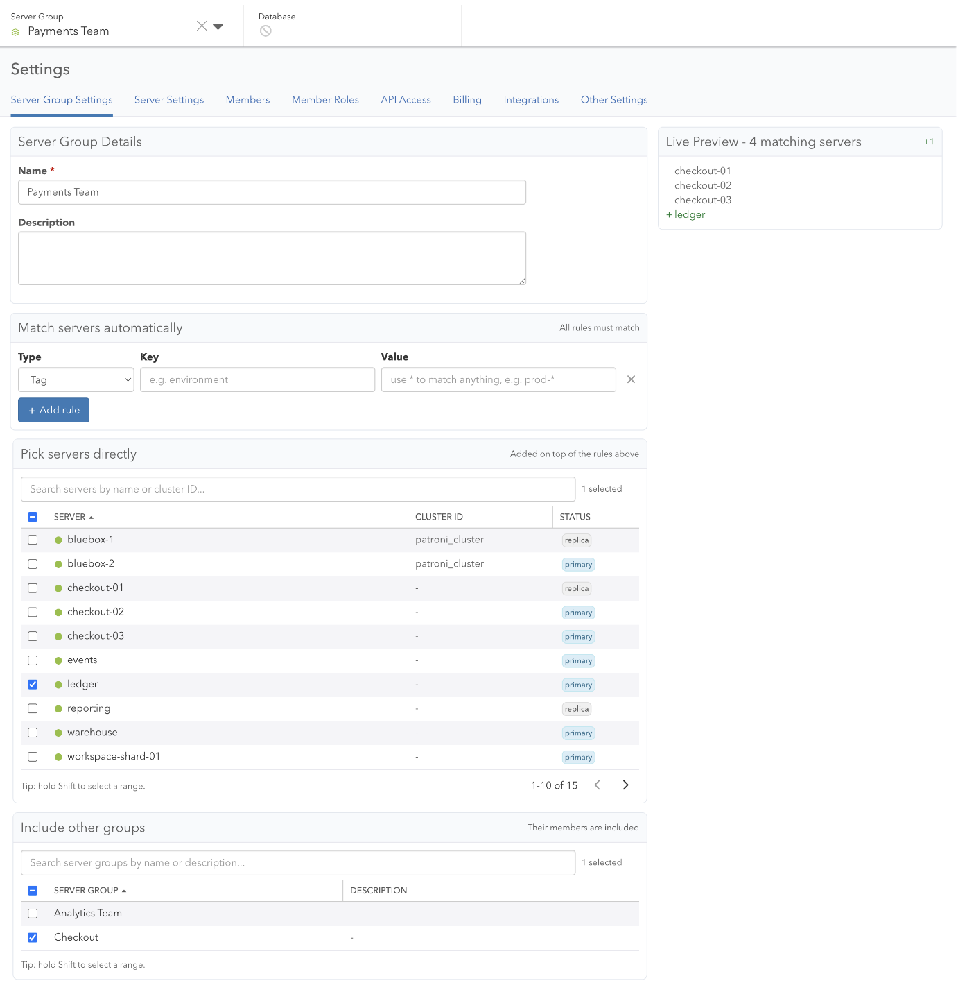 Server Group edit flow with an existing nested group and adding a new server member