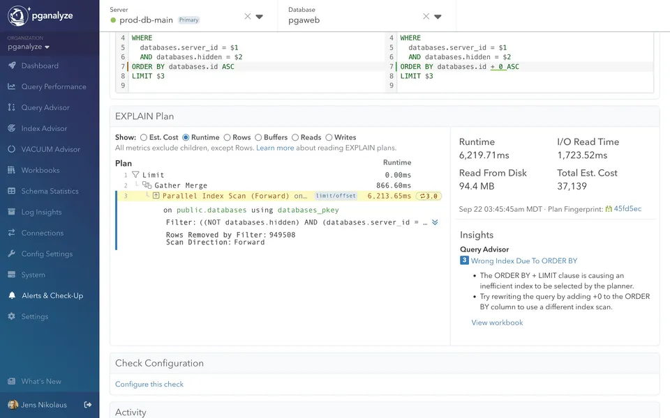 pganalyze Query Advisor insight