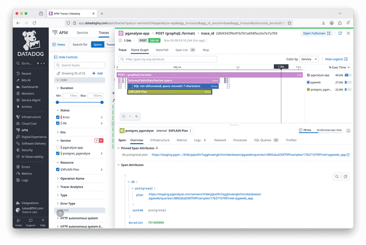 Screenshot of Datadog APM integration