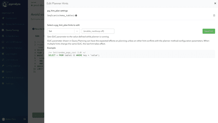 Screenshot of Edit Planner Hints