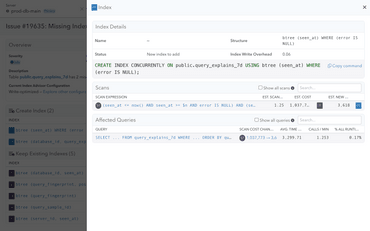 Screenshot of Index Advisor feature