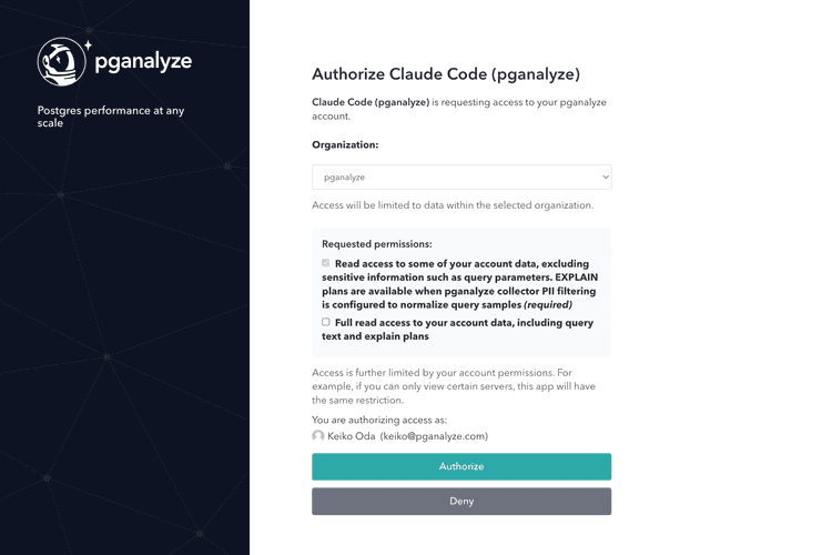 OAuth authorization prompt when connecting to the pganalyze MCP server