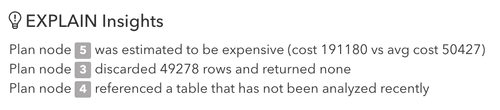 Screenshot of EXPLAIN Insights