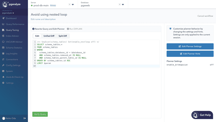Screenshot of Planner Settings and Hints