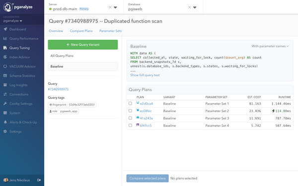 Screenshot of pganalyze Query Tuning Workbooks overview