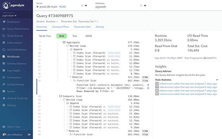 Screenshot of EXPLAIN detail view