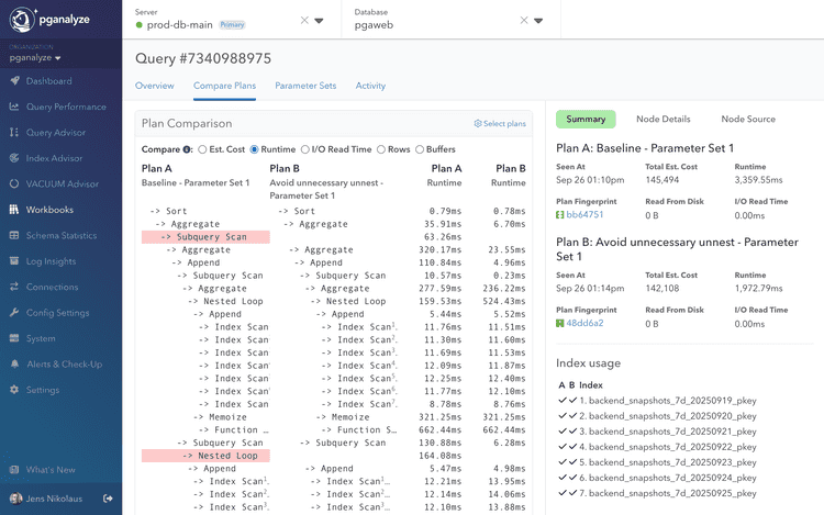 Screenshot of Plan Comparison view