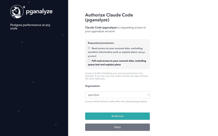 OAuth authorization prompt when connecting to the pganalyze MCP server