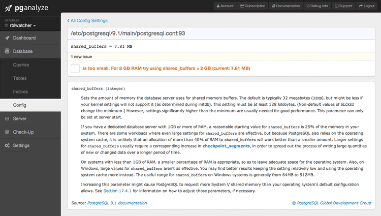 New Database Check-Up: Config