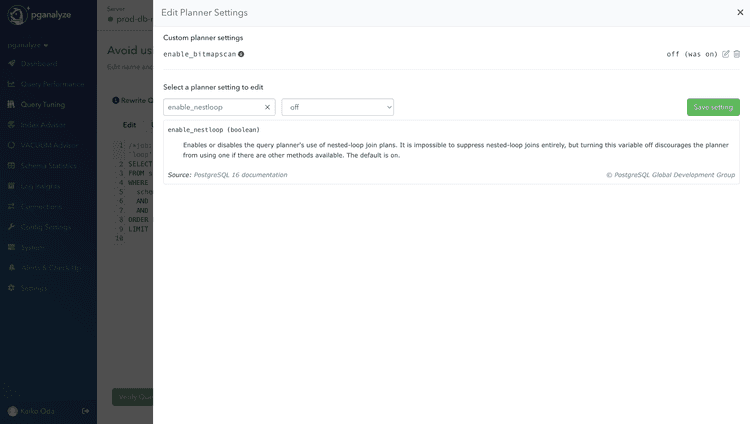 Screenshot of Edit Planner Settings