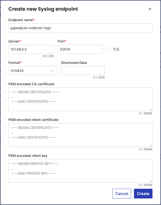 Add new syslog service integration in Aiven Console