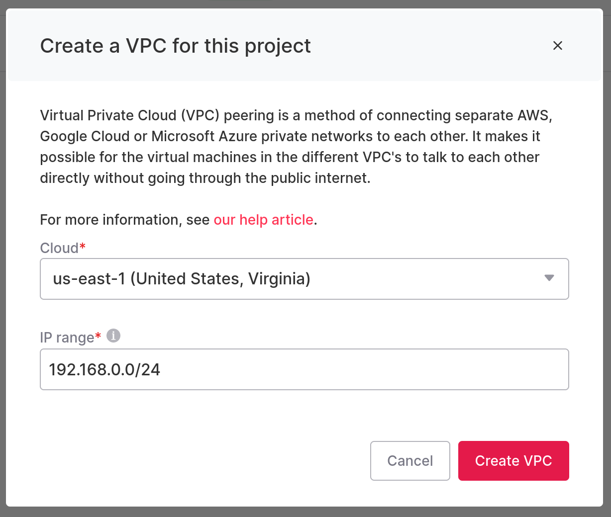 Create a VPC in Aiven