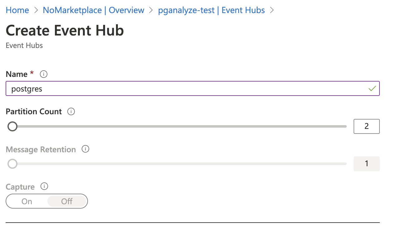 Screenshot of Create Event Hub in Azure Portal