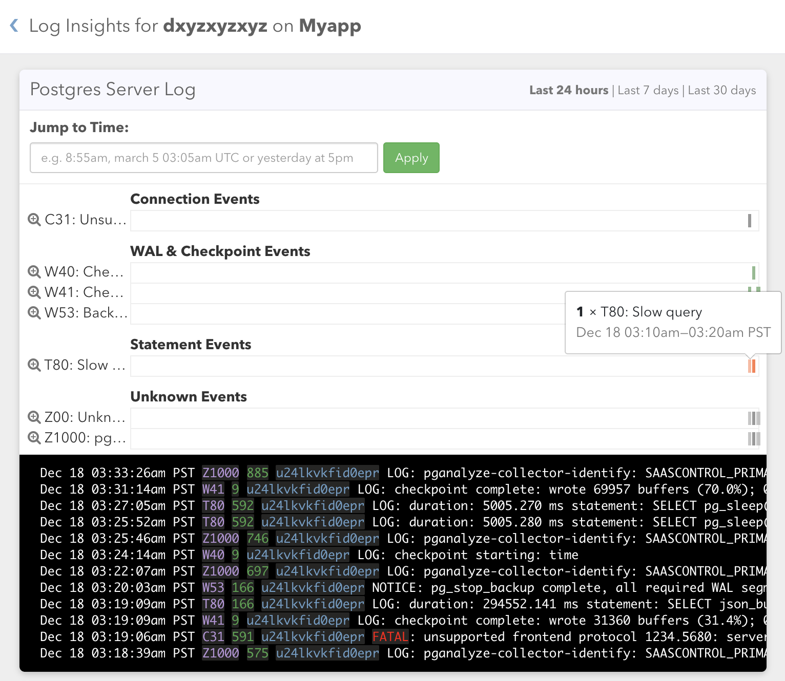Screenshot of pganalyze Log Insights feature