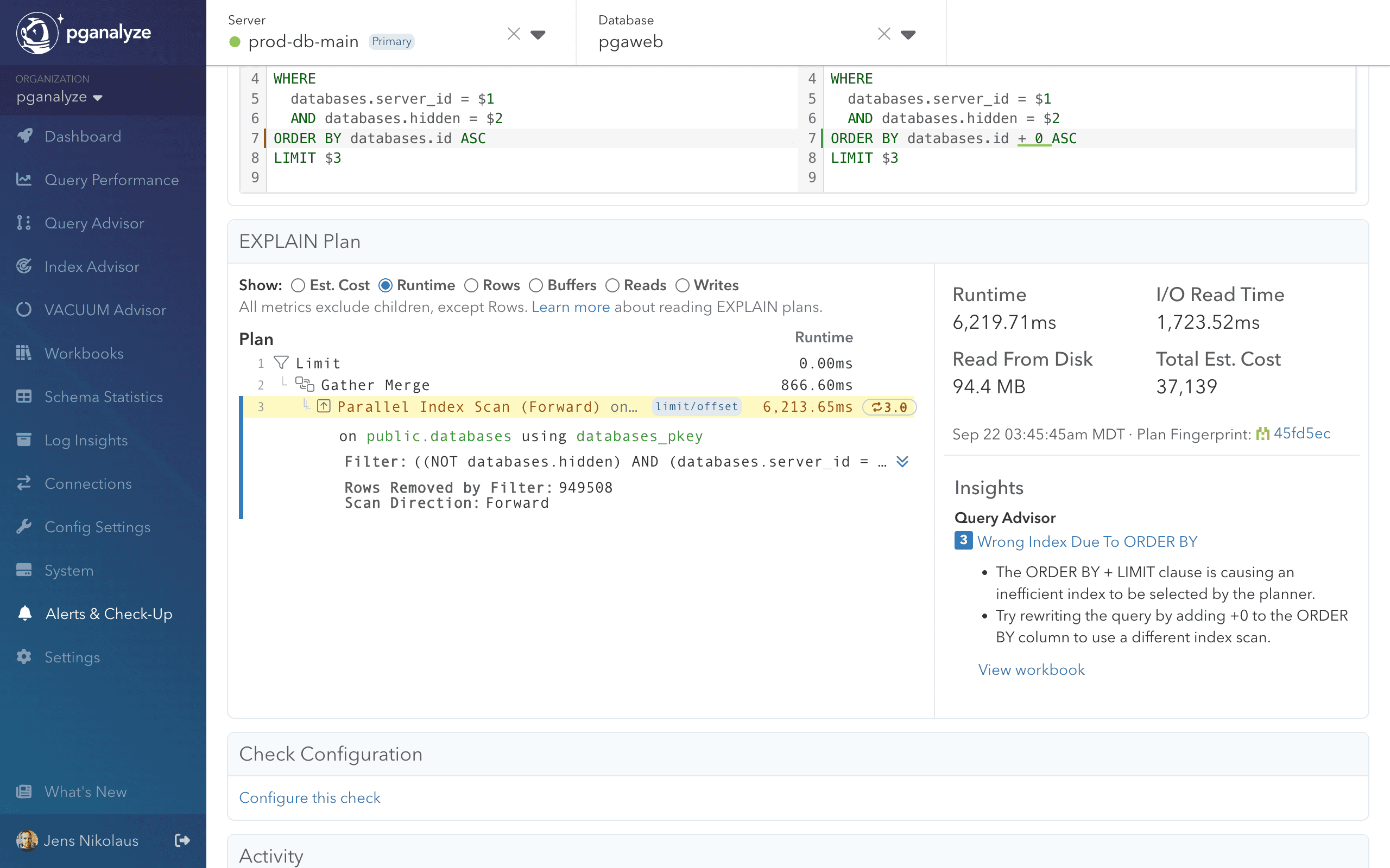 pganalyze Query Advisor insight